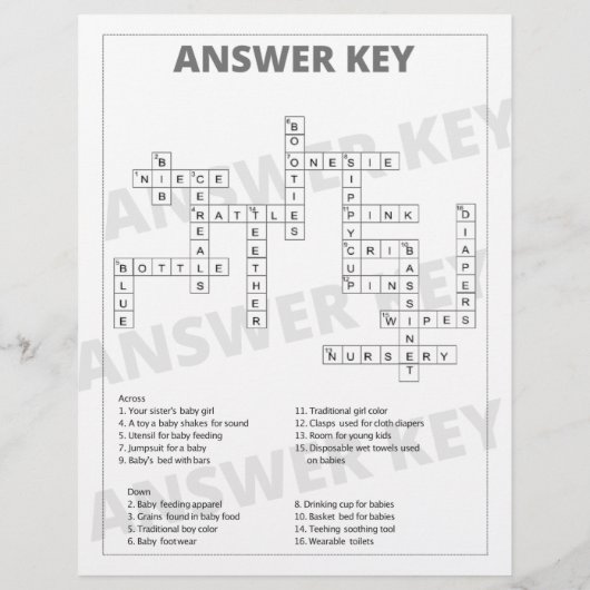 Unicorn Crossword Baby Shower Game (Back)