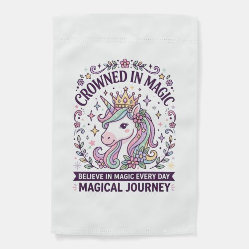 Unicorn Crowned in Magic Bold Typography Graphic T Garden Flag