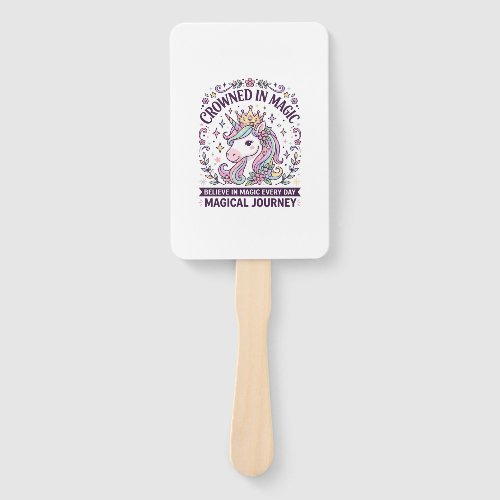 Unicorn Crowned in Magic Bold Typography Graphic T Hand Fan