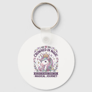 Unicorn Crowned in Magic Bold Typography Graphic T Keychain