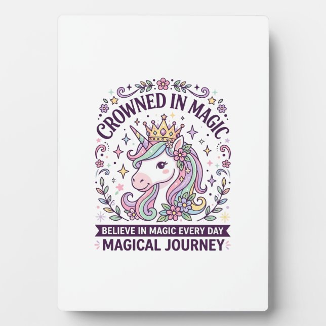 Unicorn Crowned in Magic Bold Typography Graphic T Plaque (Front)