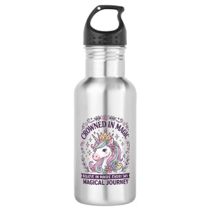 Unicorn Crowned in Magic Bold Typography Graphic T Stainless Steel Water Bottle