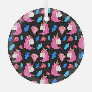 Unicorn, crystals: magical watercolor pattern. glass ornament