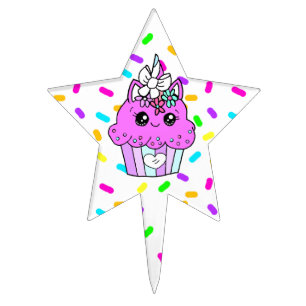 Unicorn Cupcake Candy Sprinkles Girl's Birthday Cake Topper