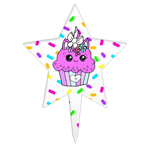 Unicorn Cupcake Candy Sprinkles Girls Birthday Cake Topper