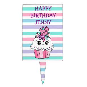 Unicorn Cupcake Candy Sprinkles Girl's Birthday Cake Topper