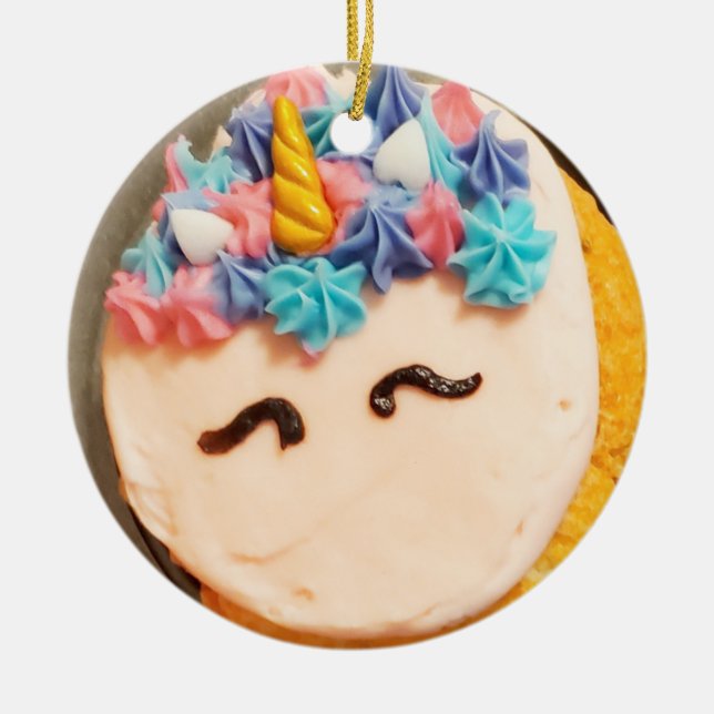 Unicorn Cupcake Christmas Ceramic Ornament (Front)