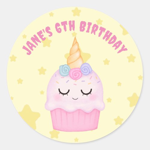  Unicorn Cupcake Pastel Birthday Party Classic Round Sticker