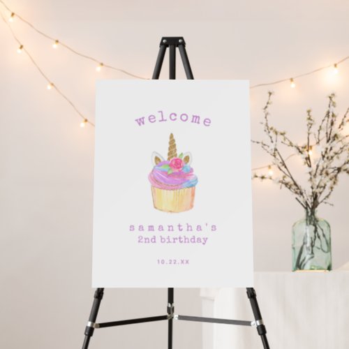 Unicorn Cupcake Purple Girl Birthday Welcome Sign