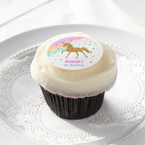 Unicorn Cupcake Topper Edible Frosting Round