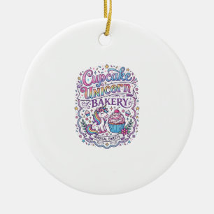 Unicorn Cupcake Unicorn Bakery White Background Pr Ceramic Ornament
