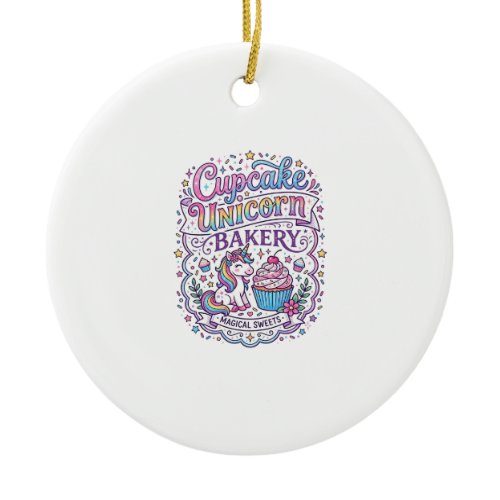 Unicorn Cupcake Unicorn Bakery White Background Pr Ceramic Ornament