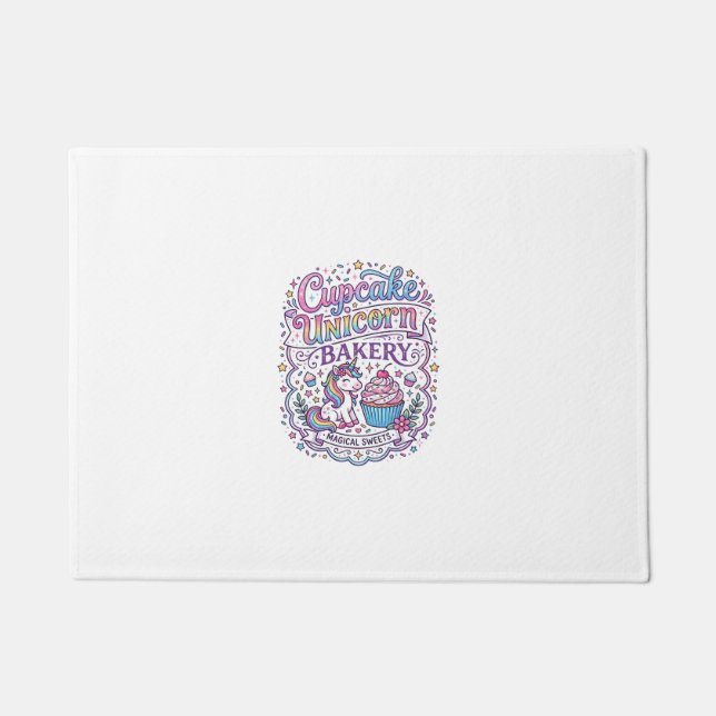 Unicorn Cupcake Unicorn Bakery White Background Pr Doormat (Front)