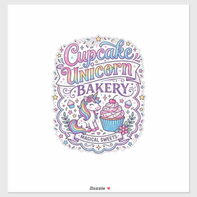 Unicorn Cupcake Unicorn Bakery White Background Pr Sticker (Sheet)
