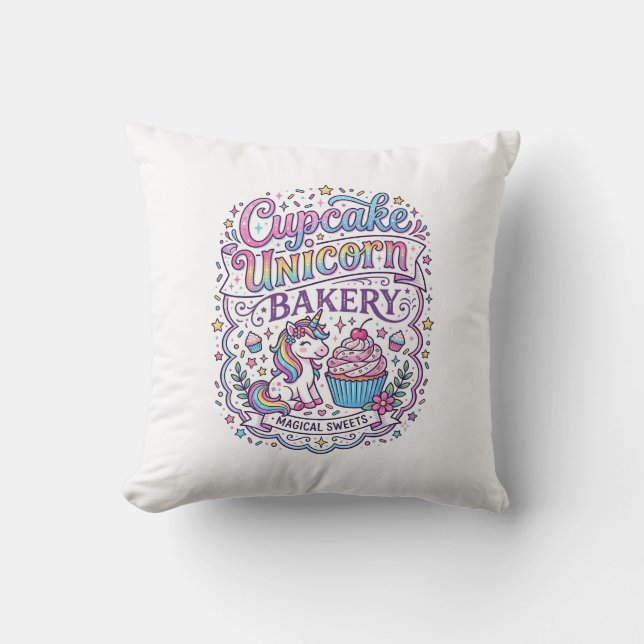 Unicorn Cupcake Unicorn Bakery White Background Pr Throw Pillow (Front)