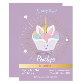 Unicorn Cupcake with stars | Birthday Invitation