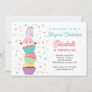 Unicorn Cupcakes Festive sweet Birthday Invitation
