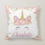 Unicorn Cushion Name Nursery Kids Room Decor Pink<br><div class="desc">Whimsical Pink Floral Unicorn Nursery Baby Girl / Kids Room Decor Cushion.
 Personalize it your details easily and quickly,  simply press the customize it button to further re-arrange and format the style and placement of the text. 
 Matching items available in store!
 (c) The Happy Cat Studio</div>