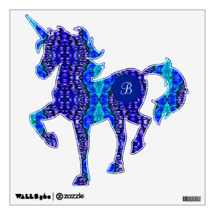 Unicorn Custom Monogram Funky Blue TieDye Pattern Wall Decal