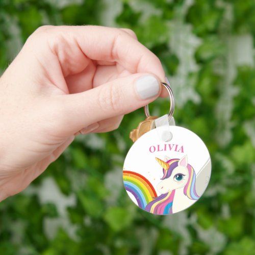 Unicorn custom name girly keychain