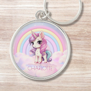 Unicorn Custom Name Rainbow Girly Keychain
