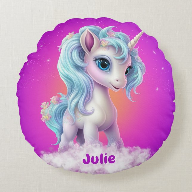 Unicorn custom name round pillow (Front)