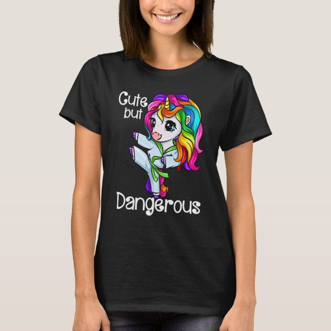Unicorn Cute But Dangerous Funny Karate Taekwondo_ T-Shirt (Front)
