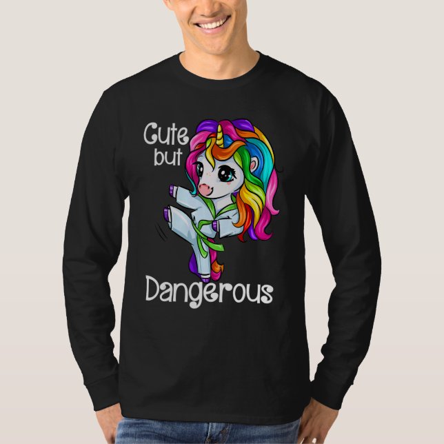 Unicorn Cute But Dangerous Funny Karate Taekwondo_ T-Shirt (Front)