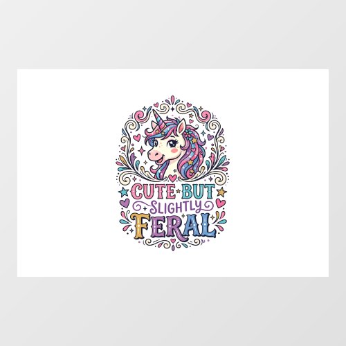 Unicorn Cute but Slightly Feral White Background C Window Cling