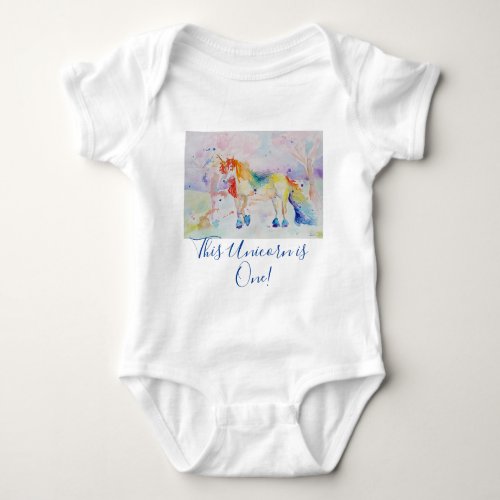 Unicorn Cute First Birthday pastel Watercolor Baby Bodysuit