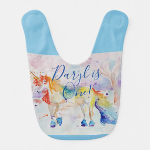 Unicorn Cute First Birthday pastel Watercolor Bib