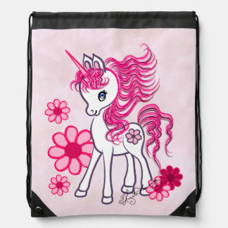 Unicorn Cute Girly Pink Drawstring Bag