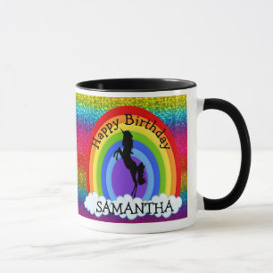 Unicorn Cute Happy BIRTHDAY Rainbow Glitter Mug