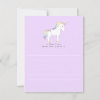 Unicorn Cute Kids Pastel Flat Stationary Cards