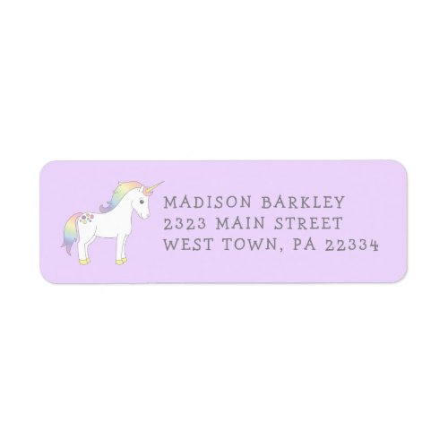 Unicorn Cute Kids Pastel Return Address Label