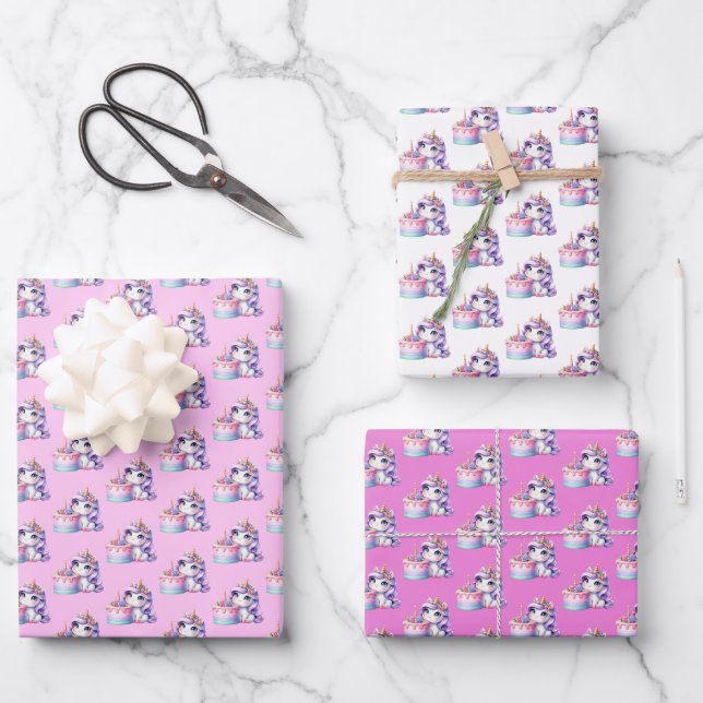 Unicorn Cute Magical Birthday Wrapping Paper Sheets (Front)