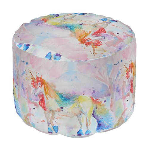 Unicorn Cute Magical Watercolor Kids Pouffe Pouf