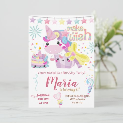 Unicorn Cute Pastel Birthday Invitation 
