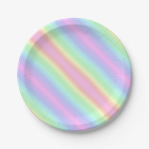 Unicorn Cute Pastel Rainbow Stripes Gradient Paper Plates