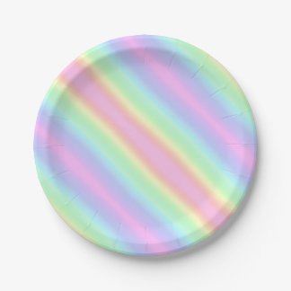 Unicorn Cute Pastel Rainbow Stripes Gradient Paper Plates