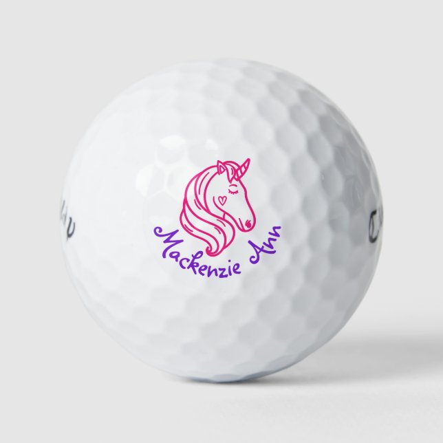 Unicorn Cute Personalized Name Purple Pink Golf Ba Golf Balls (Front)