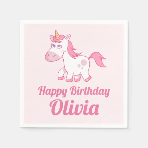 Unicorn Cute Pink Birthday Paper Napkin
