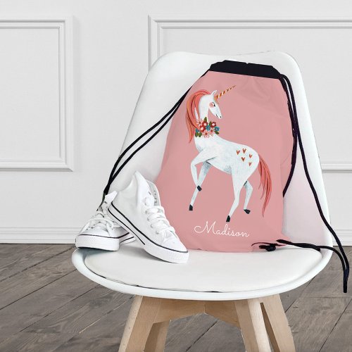 Unicorn cute pink girls ballet drawstring bag