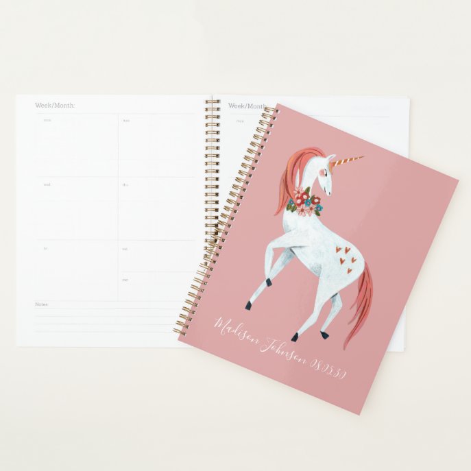 Unicorn cute pink girls planner