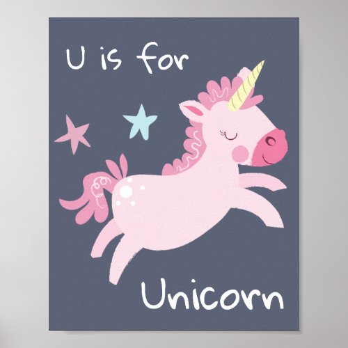 Unicorn Cute Pink Nursery Poster