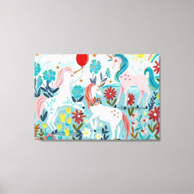 Unicorn cute rainbow girls canvas print (Front)