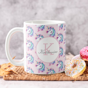 Unicorn Cute Watercolor Pattern Custom Name Coffee Mug
