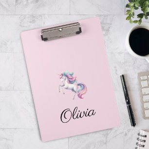Unicorn Cute Watercolor Personalized Name Clipboard