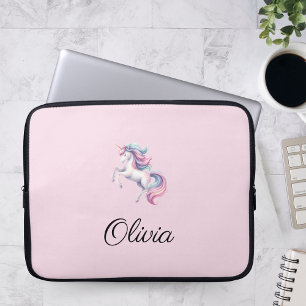 Unicorn Cute Watercolor Personalized Name Laptop Sleeve