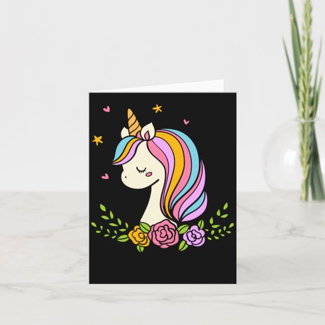 Unicorn Cute Whimsical Girly D Name  Card (Front)